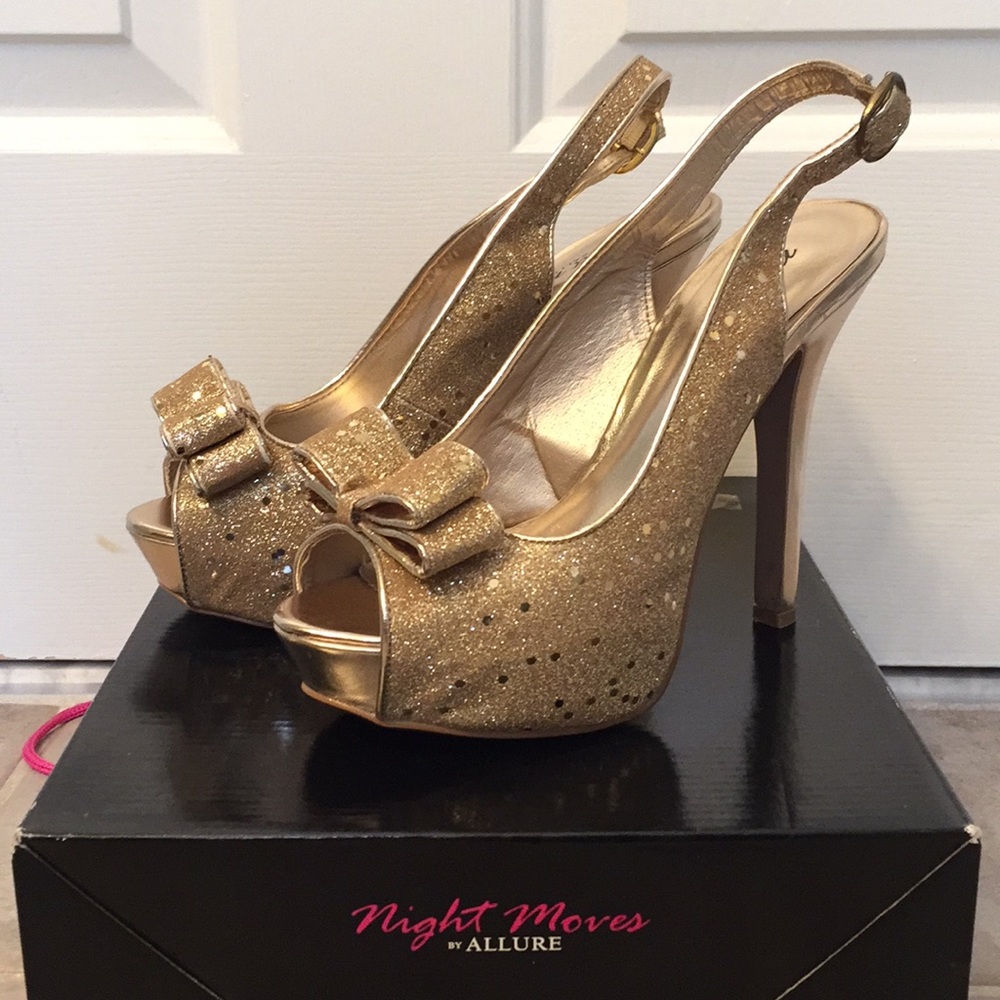 Shimmer Gold Peep Toe Heels
